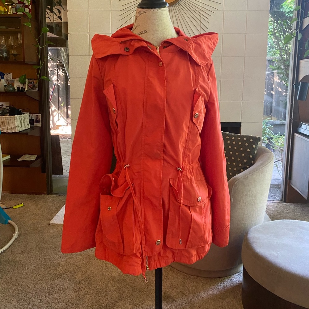 Steve Madden gathered coral pink rain jacket with drawstring